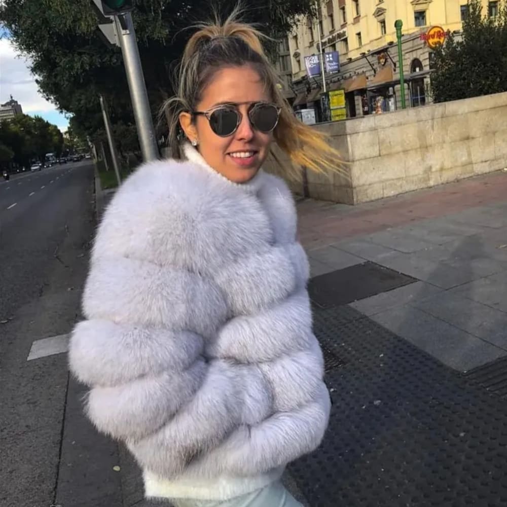 Elegant Faux Fox Fur Coat Women Autumn Winter Warm Long Sleeve Jacket